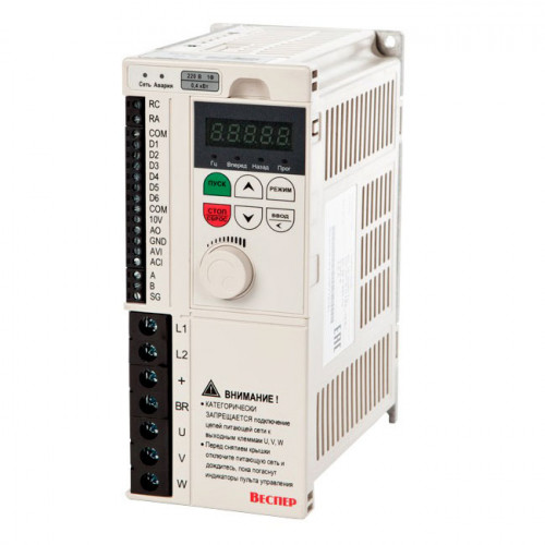 Преобразователь частоты Веспер E4-8400-SP5L 0.4 кВт 3.1 А вх 1Ф вых 3Ф фазы 220 В