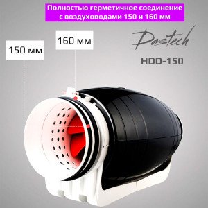 Бесшумный канальный вентилятор Dastech HDD-150P, двухскоростной